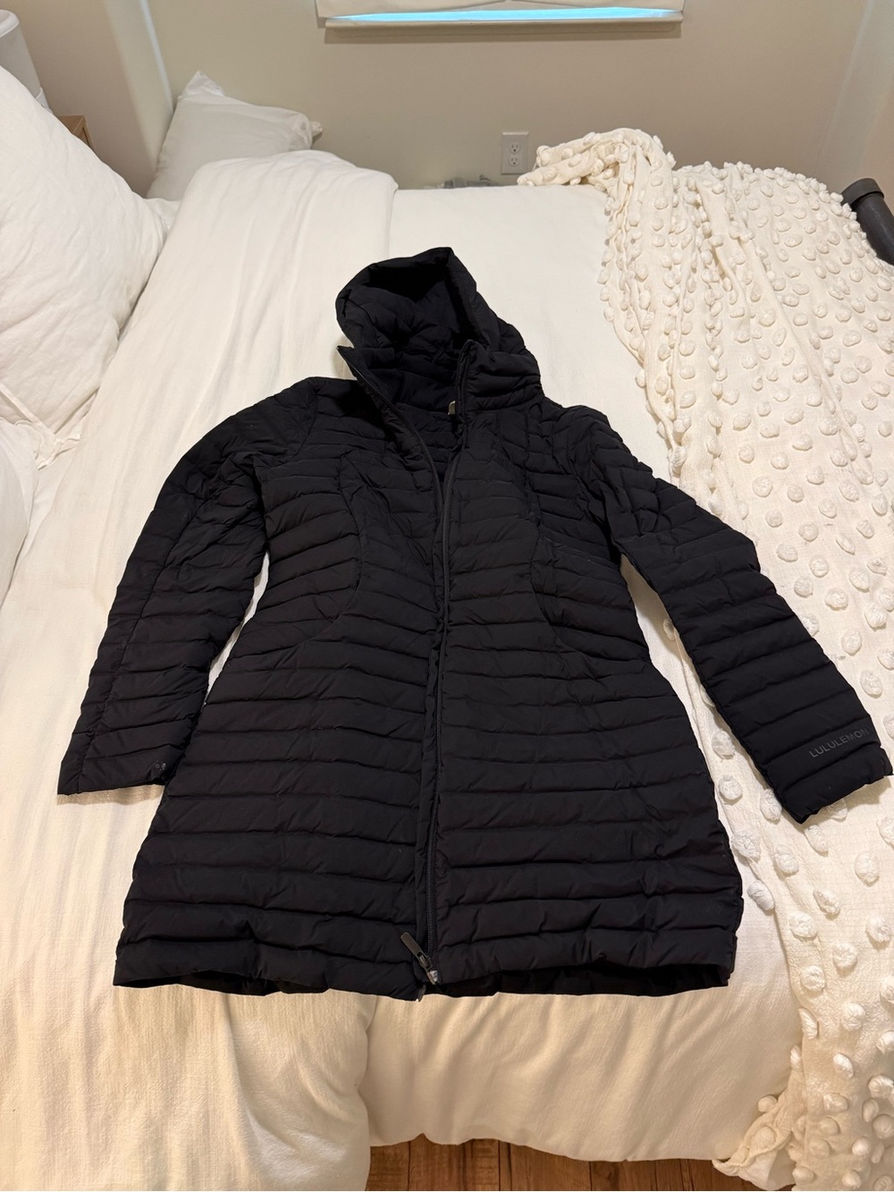 lululemon athletica Black Quilted Hooded Long Puffer Jacket